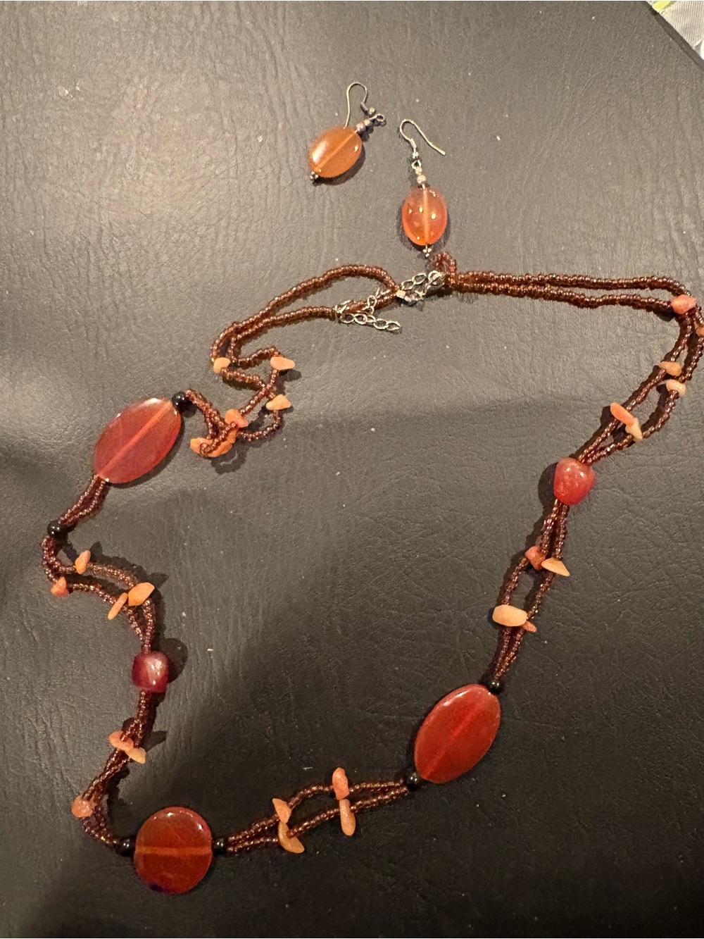 Handcrafted Orange Bead Multi-Strand Necklace and Earring Set